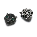 Leopard head bead in gunmetal finish with black micro-pavé crystals and green eyes - Gun Black With Black Zircon Green Eyes