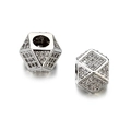 Polished silver geometric beads with full pavé cubic zirconia for DIY jewelry making - Silver White Rhinestone