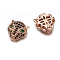Rose gold leopard head pendant with black zircon pavé and green gem eyes set - Rose Gold With Black Zircon Green Eyes