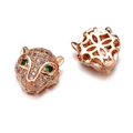 Rose gold leopard head bead with green zircon eyes and clear crystal pavé setting - Rose Gold With White Zircon Green Eyes
