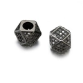 Deep gunmetal geometric spacer beads with white micro-paved cubic zirconia for DIY jewelry - Gun Black White Zirconia