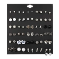 30-pair fashion earring set with silver and black studs featuring pearls and crystals - Silver Black Simple Modern Style (ZJ2155)