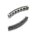 Silver copper curved tube bead with black zircon pave and side holes for DIY jewelry - Silver Black Zirconia
