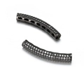 Macro detail of curved tube beads with pavé cubic zirconia in black gunmetal plating - Gun Black White Zirconia