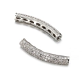 Silver curved jewelry spacer bead with micro-paved cubic zirconia and hollow design - Silver White Zircon