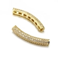 Detailed view of curved gold-plated tube bead with micro-pave cubic zirconia settings - Gold White Zircon