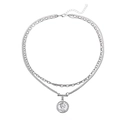 Collier double épaisseur en argent avec grosse chaîne à maillons et pendentif pièce - Collier Double Pièce Portrait Reine (ZJ5174)