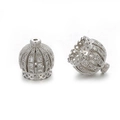 Abalorio de corona hueca plateada con pavé de circonitas para creación de joyería DIY - Plateado