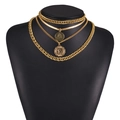 Ensemble de colliers superposés dorés avec maille gourmette, serpent et pendentifs - Style Quadruple Pièce Vintage Européenne (ZJ3492)