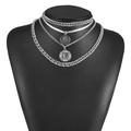 Ensemble de colliers argentés multicouches avec design à chaînes et pendentifs - Argent Quadruple Pièce Portrait Vintage (ZJ13240)