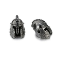 Macro detail of Spartan helmet beads with black zircons and antique gunmetal finish - Gun Black Knight Helmet Spacer (ZJ2386H)