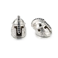 Macro view of knight helmet charm with silver finish and black zircon stone inlay - Silver Knight Helmet Spacer (ZJ2386S)