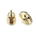 Golden Spartan helmet beads with black zircon pavé and vintage floral engraving details - Gold Knight Helmet Spacer (ZJ2386G)