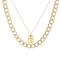 Collier double rangée en or avec chaîne à maillons texturés et pendentif rectangulaire - Style Or Double Pendentif Martelé Rectangulaire (ZJ6057)