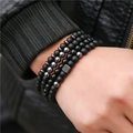 Minimalist 4-piece men's bracelet set with matte black beads and zircon dice charm - Black Series Multi-Texture Layered Bracelet Combo (ZJ2624)