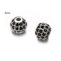 Zwarte 8mm zirkoon koperen kraal voor DIY kettingen en armbanden sieraden maken - Zilver Met Zwarte Zirconia