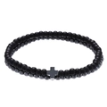 Minimalist 4mm matte black beads and cross pendant stretch bracelet set for men and women - 4mm Black Matte with Hematite