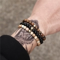 Ensemble de trois bracelets pour hommes en œil de tigre, perles noires et détails dorés - Style Pierre Mixte Tricolore (ZJ2794)
