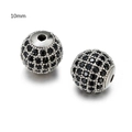 10mm silver bead featuring micro-pave black cubic zirconia for DIY jewelry making - 10mm Silver Pave Black Zirconia Ball (ZJ2417S)