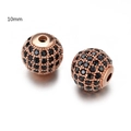 Micro-pave 10mm copper ball bead with black cubic zirconia and rose gold plating - 10mm Rose Gold Pave Black Zirconia Ball (ZJ2417RG)