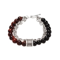 Pulsera punk con cuentas de ojo de tigre rojo, ágata negra y cadena de plata - Estilo de Doble Capa de Cadena de Ojo de Tigre Rojo y Diamante Negro (ZJ2600)
