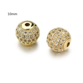 Cuenta de cobre dorado de 10mm con pavé de circonitas para creación de joyas DIY - Oro Circonita Blanca