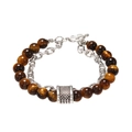 Pulsera de doble capa para hombre con cuentas de ojo de tigre marrón y acero inoxidable - Estilo de Doble Capa de Cadena Fina de Ojo de Tigre Amarillo (ZJ2603)