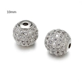 Set de dos cuentas de 10mm bañadas en plata con circonitas claras para joyería DIY - Plata Strass Blanco