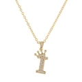 Detailed close-up of gold zircon crown letter I pendant with elegant O-chain necklace - Letter I / Gold