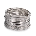 12-delige zilveren boho armbandset met gedraaid touw en getextureerde metalen ontwerpen - Zilveren Multi-Textuur Gestaapelde Stijl (ZJ7664)