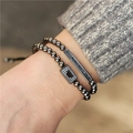 Men's punk beaded bracelets with micro-pave crown and zircon rectangular charms - Alloy / Gun Black (ZJ3842)