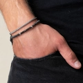 Minimalistische herensieradenset met zilveren schakelarmband en zwarte geslepen kralen - Zilveren Gevlochten Ketting & Gefacetteerde Ertskralen (ZJ5572)
