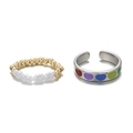Ensemble de deux bagues avec perles dorées et points en émail coloré sur argent - Argent (ZJ3845)