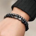 Heren armbandenset met matzwarte kralen en een micro-gezette kubus van zirkoon - Micro Pave Kubus Vorm (ZJ2623)