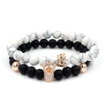 White marble turquoise and matte black beaded bracelet set with rose gold crowns - White Turquoise Crown & Matte Black Rose Gold Inlaid Crown Set (ZJ1728RG)