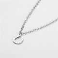 Macro view of a silver stainless steel horseshoe pendant on a thin link chain - Horseshoe Style (ZJ4072)
