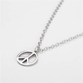 Macro view of silver stainless steel peace sign pendant with minimalist rollo chain - Peace Sign Style (ZJ4075)