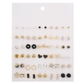 30-pair fashion earring set featuring gold studs, butterflies, pearls, and crystals - Gold Silver Heart Butterfly Style (ZJ3476)