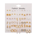 30-pair set of minimalist gold-plated earrings with pearls and crystals on card - Gold Micro-set Rhinestone Style (ZJ8702)