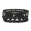 Set de pulseras para hombre de cuentas de ágata negra mate y hematita en fondo blanco - Estilo Negro de 4 Piezas (ZJ9720) / Set de 4 piezas