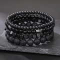 Bracelet multi-rangs pour hommes avec hématite noire, pierre de lave et perles - Ensemble 4 Pièces Pierre Volcanique Multi-Matériaux (ZJ10491)