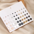 Set of 25 pairs of round stud earrings in gold silver and rose gold on a card - Multi-color Multi-size Round Style (ZJ4360)