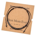 Detail of Morse Code handmade woven bracelet with black beads on a Kraft card - Best Mom Ever (ZJ5549)