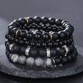 Ensemble de bracelets multicouches pour hommes avec pierre de lave et pierre de carte - Ensemble de Quatre Pièces en Pierre de Lave (ZJ11841)