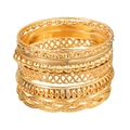 Set van 7 goudkleurige meerlaagse metalen armbanden met gevlochten en kralen ontwerpen - Gouden Geweven Gaas Proces Stijl (ZJ8387)