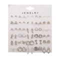 Set of 36 pairs minimalist silver stud earrings with pearls and crystals on display card - Silver System Heart Butterfly Style (ZJ8703)