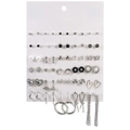 Detailed close-up of 36 pairs earring set with pearls, rhinestones and heart designs - Silver Tone Large Capacity Style (ZJ2982)