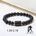 Aquarius matte black onyx bead bracelet with golden zodiac symbol for men and women - Aquarius (ZJ4594)