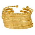 7-delige set goudkleurige armbanden in boho-stijl met diverse geometrische patronen - Gouden Geometrische Reliëf Manchet Stijl (ZJ12512)