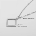 Silver 316L stainless steel square hollow pendant necklace with 60cm chain - Square Style (ZJ3199)